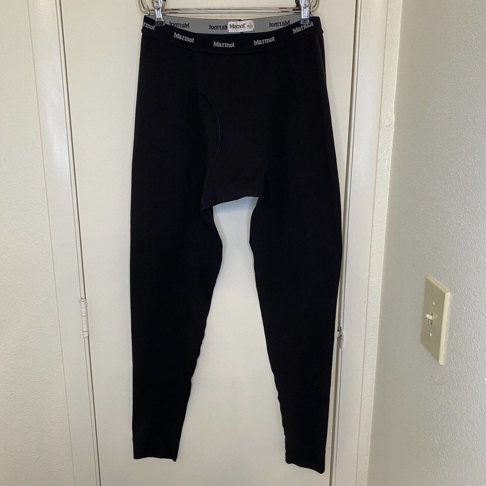Marmot Base Layer Pants Men (L) Large Black 100% Polyester Made USA Compression